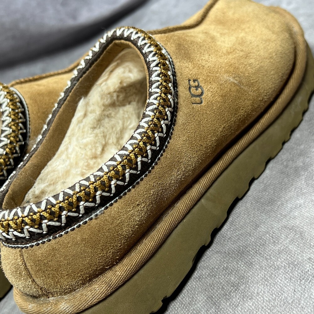 UGG Slippers Womens 8 Tasman Chestnut Suede Sheepskin Braid Slip-On 5955